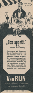 716041 Advertentie voor Van Rijn's Mosterd, geproduceerd bij Van Rijn's Mosterd- en Azijnfabrieken, [Nieuwe Kade 11-13] ...